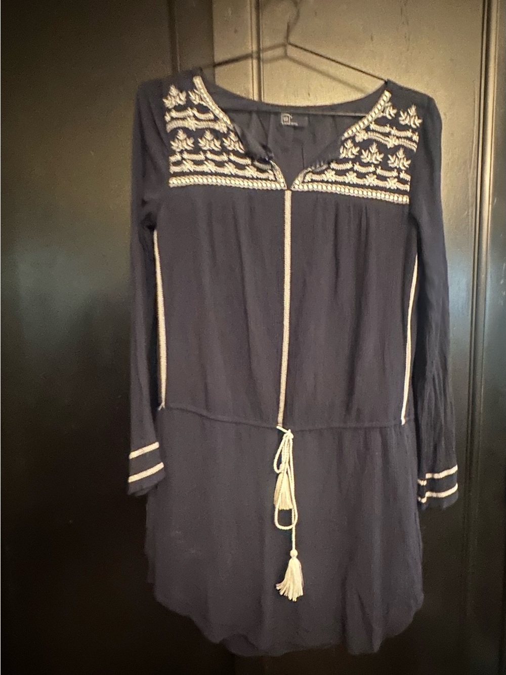 GAP Navy Long-Sleeve Embroidered Tunic Dress with white Accents